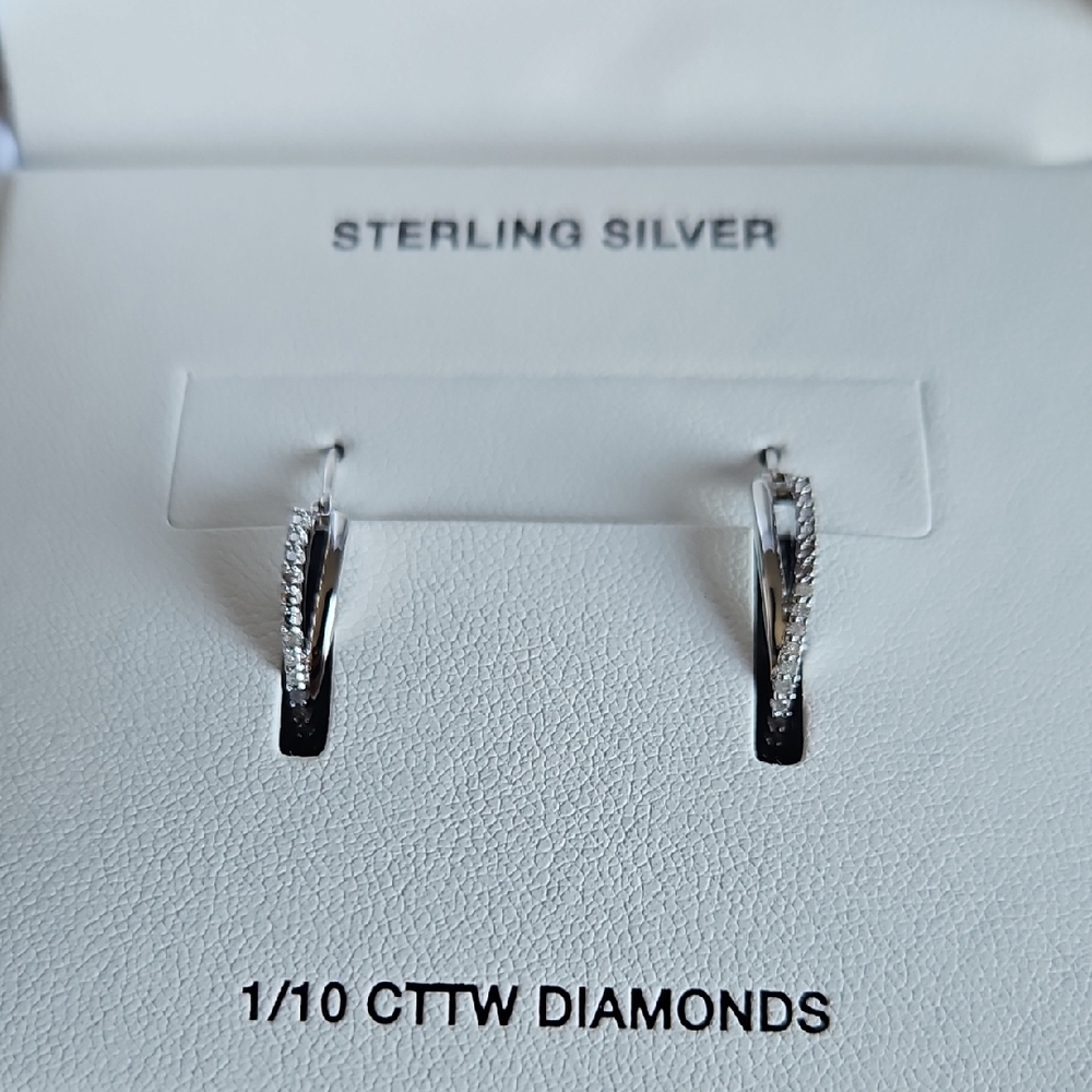 Sterling Silver Diamond Hoop Earrings